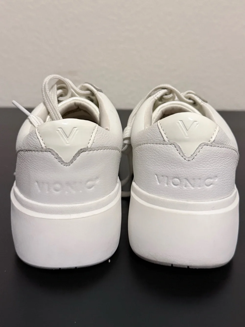 Vionic Kearny Platform Sneakers in smooth white leather.